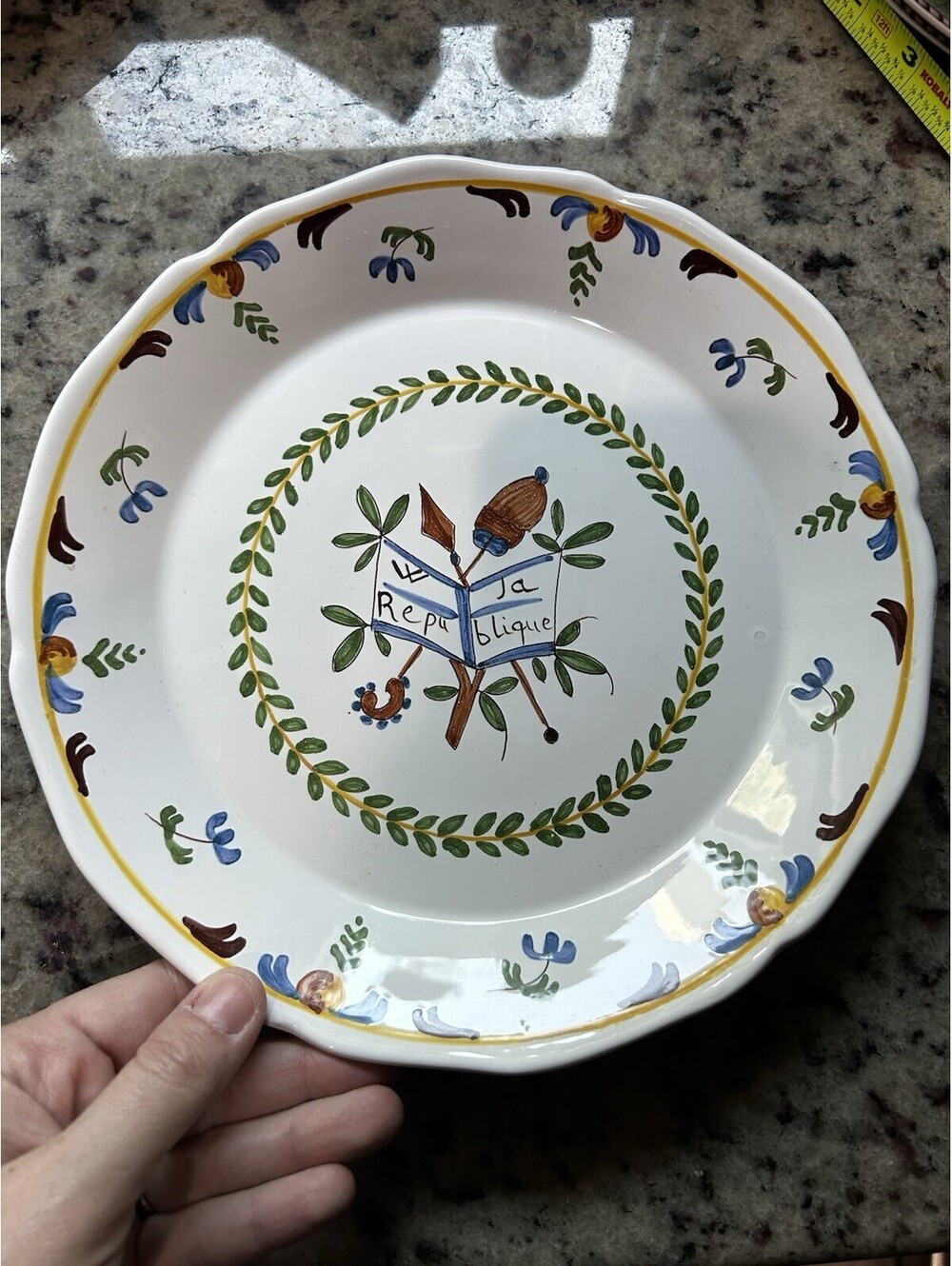 French Faience Plate Revolutionary La Republique Hand Painted Ceramic Signed